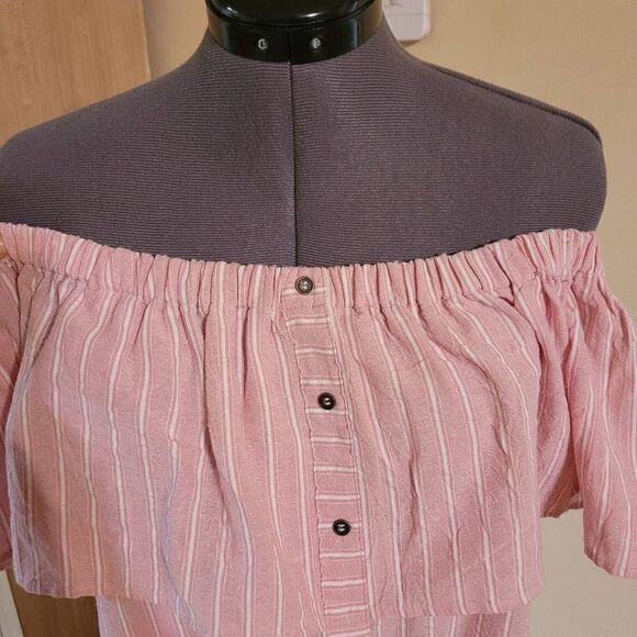 Bluheaven Women's Elastic Off-shoulder Striped Dress Barbie Pink Large - Picture 7 of 16